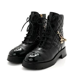 CHANEL Black Quilted Combat Boots